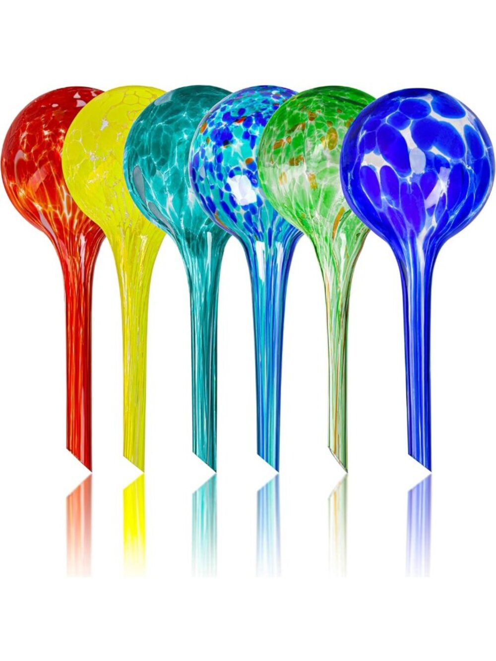 Set of 6 Glass Plant Watering Globes - Colorful Self-Watering Bulbs for
